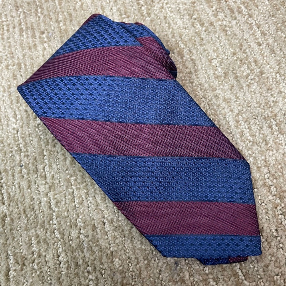 Brooks Brothers Necktie Men 3.25" Navy Burgundy Preppy Repp Stripe USA Silk